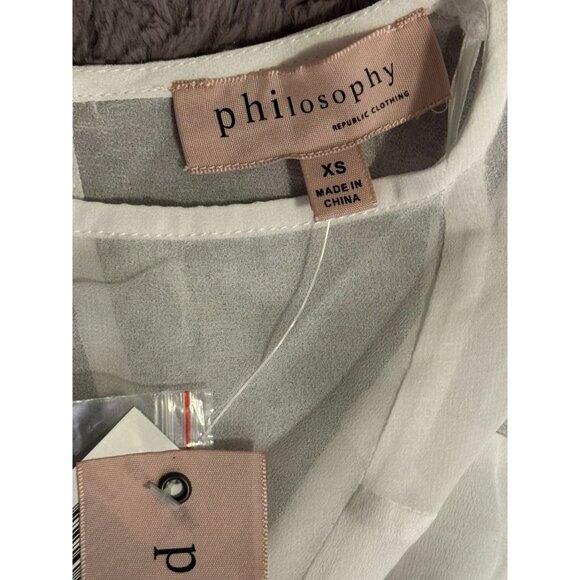 Sleeveless Sheer White Blouse V-Neck High-Low Hem XS Philosophy - Picture 6 of 7